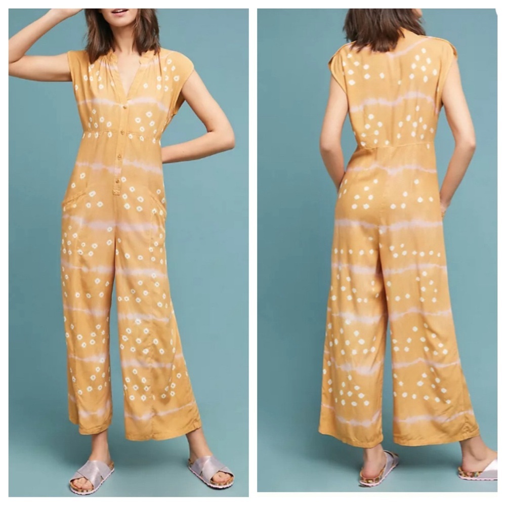 Anthropologie Yellow Patterned Jumpsuit